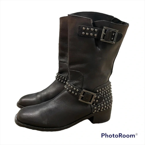 Vince Camuto Signature WARIS Moto Boots BLACK GUNMETAL - Picture 13 of 13